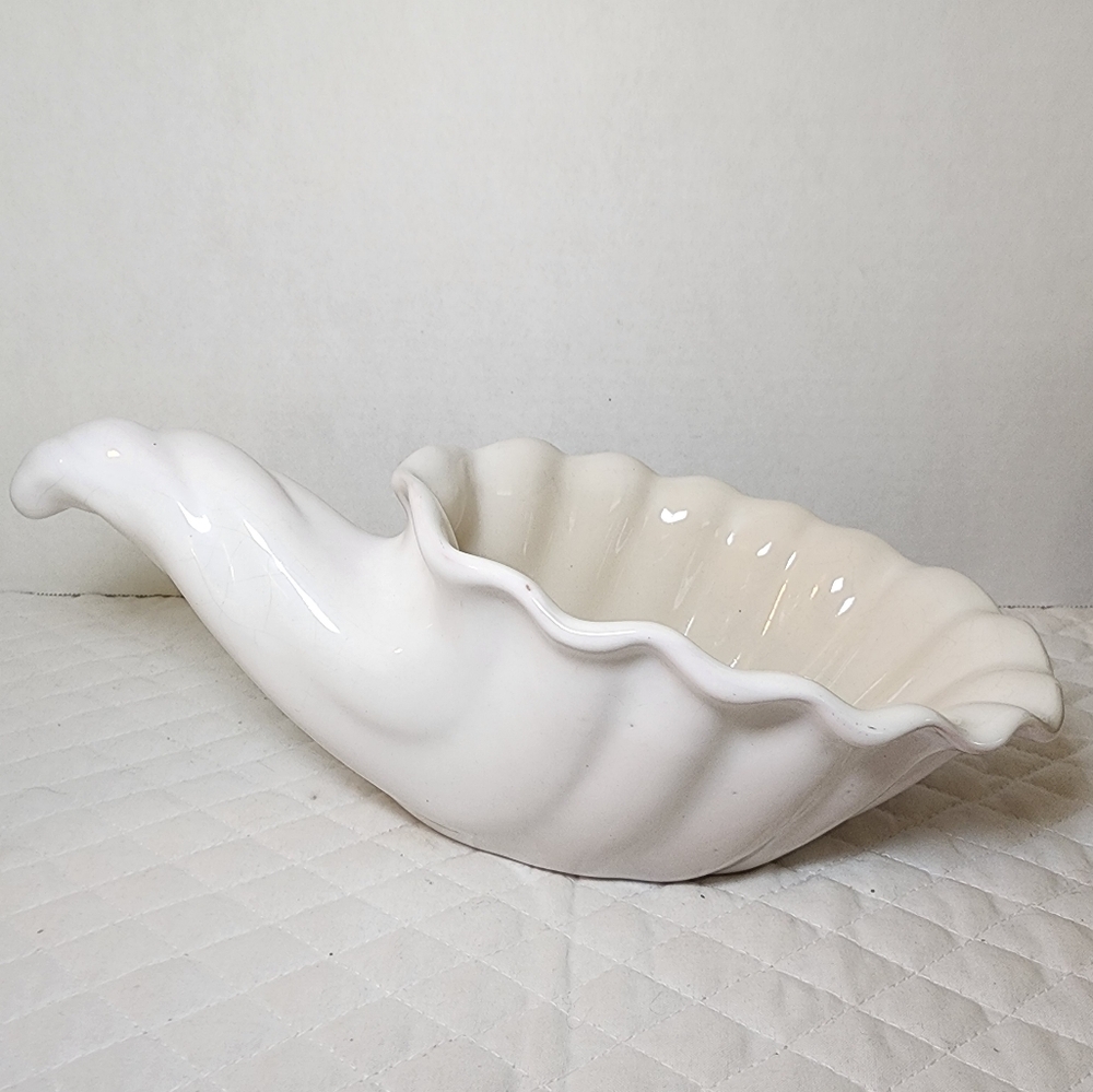 FRANKOMA Pottery Horn of Plenty Cornucopia Bowl Dish White #222